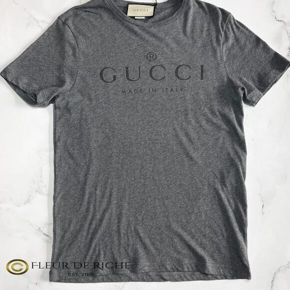 Unisex NWT Gucci Classic Logo Print T-shirt Gray sz XL - Picture 2 of 7